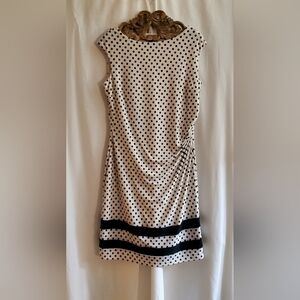 Chaps Ralph Lauren Women's Ruched Shift Dress Size Large Polka-Dot White & Black